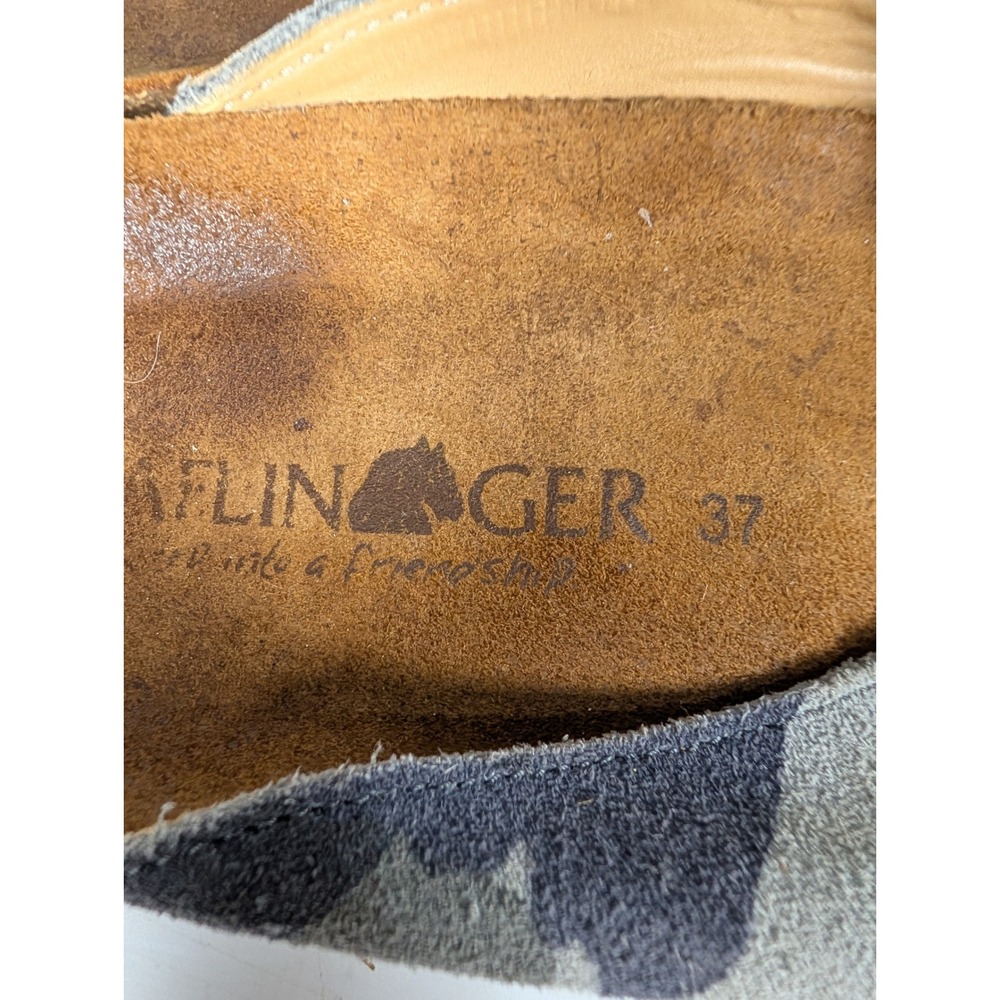 Haflinger Women Camouflage Suede Thong Sandals Cork Footbed Slides Gray Size 37 - Picture 3 of 4